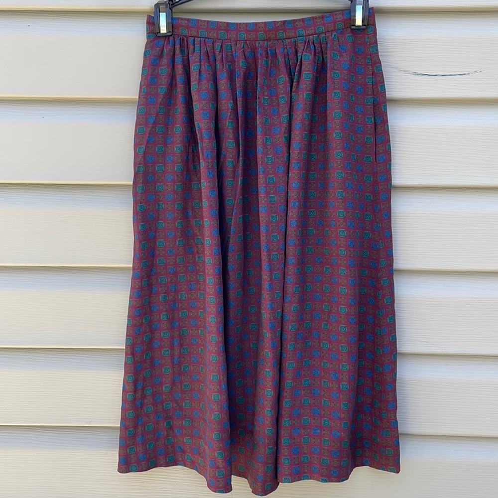 Vintage Silk Psychedelic Print Full Midi Skirt